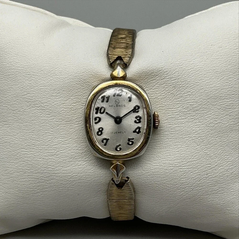 Vintage Helbros Womens Watch 17mm Gold Tone Bracelet 17 Jewels Manual Wind 6